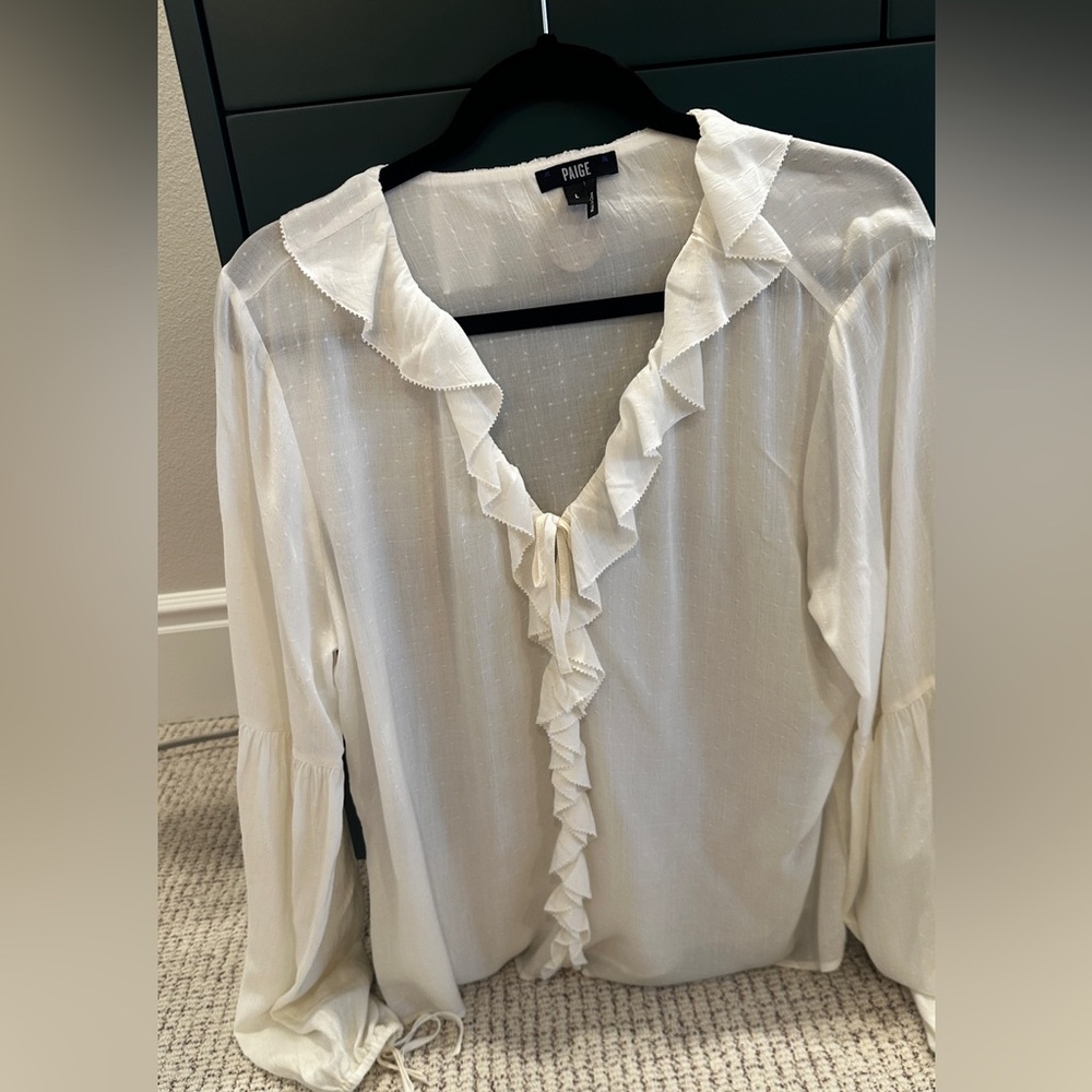 Paige White Large Ruffled Long Sleeve Blouse